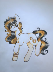 Size: 1024x1381 | Tagged: safe, artist:dexterisse, derpibooru import, oc, oc only, oc:golden steam, unicorn, horn, simple background, solo, traditional art, unicorn oc, white background