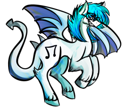 Size: 700x594 | Tagged: safe, artist:dokuyuu, derpibooru import, dj pon-3, vinyl scratch, dragon, bipedal, glasses, grin, request, simple background, smiling, solo, spread wings, transformation, transparent background, wings