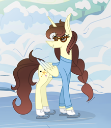 Size: 1919x2205 | Tagged: safe, artist:darbypop1, derpibooru import, oc, oc:darby, alicorn, pony, clothes, female, ice skating, mare, solo