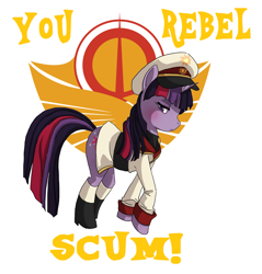 Size: 1344x1404 | Tagged: safe, artist:emkay-mlp, artist:the-orator, derpibooru import, twilight sparkle, unicorn twilight, pony, unicorn, emblem, female, return of the jedi, simple background, solar empire, solo, star wars, star wars: the last jedi, text, white background