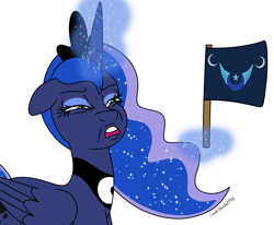 Size: 3455x2847 | Tagged: safe, artist:lynnthenerdkitty, derpibooru import, princess luna, alicorn, pony, flag, lunar republic, meme face, new lunar republic, simple background, team, white background