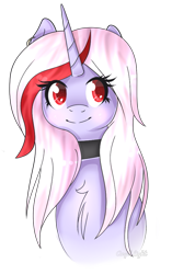 Size: 555x885 | Tagged: safe, artist:angellightyt, derpibooru import, oc, oc only, pony, unicorn, bust, chest fluff, choker, eyelashes, female, horn, mare, simple background, solo, transparent background, unicorn oc