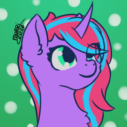 Size: 334x334 | Tagged: safe, artist:backgroundpony#f352, derpibooru import, oc, oc only, pony, unicorn, eyes open, female, horn, mare, signature, solo