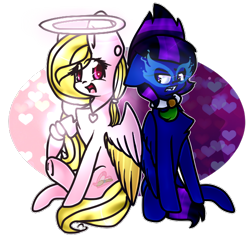 Size: 596x563 | Tagged: safe, artist:angellightyt, artist:doctresswhooves11, derpibooru import, oc, oc only, oc:angel light, pegasus, pony, collaboration, chest fluff, duo, female, halo, mare, pegasus oc, simple background, smiling, transparent background