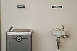 Size: 2048x1365 | Tagged: safe, artist:bitchmuffin, irl, photo, photoshop, pipes, racist, segregation, text, water fountain