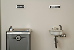 Size: 2048x1365 | Tagged: safe, alternate version, artist:bitchmuffin, irl, photo, photoshop, pipes, racist, segregation, slur, text, water fountain, ziggers