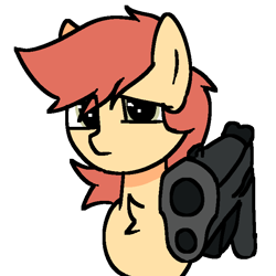 Size: 690x690 | Tagged: safe, artist:omelettepony, ponerpics import, oc, oc only, earth pony, pony, chest fluff, gun, handgun, looking at you, male, simple background, solo, stallion, weapon, white background