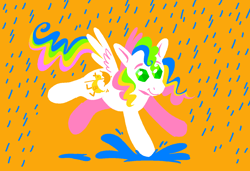 Size: 1316x900 | Tagged: safe, artist:msponies, derpibooru import, pegasus, pony, g1, female, looking at you, mare, ms paint, puddle, quackers, race swap, rain, requested art, smiling, smiling at you, solo, splash, splashing, spread wings, tail, water, wings