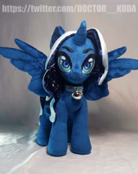 Size: 1920x2417 | Tagged: safe, artist:doctorkoda, derpibooru import, princess luna, alicorn, pony, alternate design, bell, collar, female, horn, irl, mare, photo, plushie, solo, spread wings, standing, wings