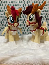 Size: 960x1280 | Tagged: safe, artist:melodisde, derpibooru import, oc, oc only, deer, reindeer, antlers, duo, duo female, female, irl, photo, plushie, smiling, standing, wings