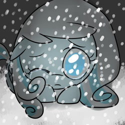 Size: 1024x1024 | Tagged: safe, artist:chandelurres, derpibooru import, oc, oc:snowdrop, pony, crying, female, lying down, mare, one eye closed, prone, snow, solo