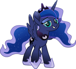 Size: 6079x5502 | Tagged: safe, artist:lincolnbrewsterfan, derpibooru exclusive, derpibooru import, part of a series, part of a set, princess luna, alicorn, pony, series:apri(luna) fools!, my little pony: the movie, .svg available, :d, absurd resolution, april fools, april fools 2023, blue eyes, blue mane, blue tail, clothes, crown, cyan eyes, derpibooru, ethereal mane, ethereal tail, eyeshadow, female, flowing mane, flowing tail, grin, horn, inkscape, jewelry, lidded eyes, long horn, long mane, long tail, looking at you, makeup, mare, meta, moon, movie accurate, open mouth, open smile, peytral, raised hoof, raised leg, regalia, shoes, simple background, smiling, smiling at you, solo, standing, svg, tail, teal eyes, teeth, transparent background, trotting, vector