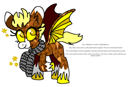 Size: 1316x900 | Tagged: safe, artist:msponies, derpibooru import, oc, oc only, bat pony, bat pony oc, bat wings, clothes, female, flower, looking up, mare, ms paint, oc creator, perchance, raised hoof, raised leg, scarf, simple background, smiling, solo, spread wings, tail, unshorn fetlocks, white background, wings