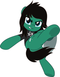 Size: 3897x4999 | Tagged: safe, artist:jhayarr23, derpibooru import, earth pony, pony, bring me the horizon, clothes, commission, kick, looking at you, ponified, shirt, simple background, smiling, smirk, solo, species swap, t-shirt, tom sykes, transparent background, underhoof, undershirt, ych result