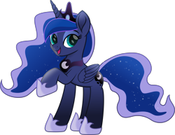 Size: 5736x4435 | Tagged: safe, artist:lincolnbrewsterfan, derpibooru exclusive, derpibooru import, part of a series, part of a set, princess luna, alicorn, pony, series:apri(luna) fools!, my little pony: the movie, .svg available, absurd resolution, april fools, april fools 2023, blue eyes, blue mane, blue tail, clothes, crown, cute, cyan eyes, derpibooru, ethereal mane, ethereal tail, eyebrows, eyeshadow, female, flowing mane, flowing tail, folded wings, highlights, horn, inkscape, jewelry, leaning, leaning back, lidded eyes, long horn, long mane, long tail, looking at you, makeup, mare, meta, moon, movie accurate, peytral, raised hoof, raised leg, regalia, shoes, simple background, smiling, smiling at you, solo, standing, svg, tail, teal eyes, transparent background, vector, wings