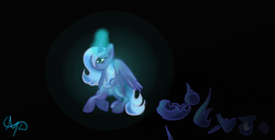Size: 1366x698 | Tagged: safe, artist:nutmeg04, derpibooru import, nightmare moon, princess luna, alicorn, pony, armor, female, glowing, glowing horn, horn, looking offscreen, mare, punishment, s1 luna, side view, simple background, solo, walking