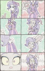 Size: 887x1400 | Tagged: safe, artist:bageloftime, derpibooru import, rarity, anthro, human, rabbit, undead, zombie, equestria girls, bite mark, blood, bunnified, clothes, comic, coronation dress, dress, easter, easter bunny, female, gown, holiday, human to anthro, infected, long dress, long skirt, skirt, solo, species swap, transformation, transformation sequence