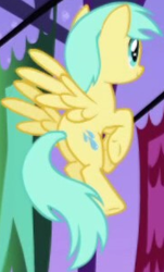 Size: 184x304 | Tagged: safe, derpibooru import, screencap, sunshower raindrops, pegasus, pony, friendship is magic, background character, background pony, cropped, female, flying, mare, solo focus, spread wings, wings