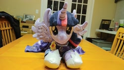 Size: 2048x1152 | Tagged: safe, artist:1stastrastudio, derpibooru import, twilight sparkle, twilight sparkle (alicorn), alicorn, pony, the last problem, clothes, commission, coronation dress, dress, female, hoof shoes, horn, irl, lying down, mare, photo, plushie, prone, second coronation dress, solo, spread wings, wings