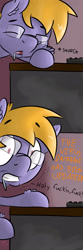 Size: 1000x3000 | Tagged: safe, artist:thederpyenthusiast, derpibooru import, oc, oc only, pony, 2 panel comic, angry, comic, computer, glasses, keyboard, language, male, simple background, solo, stallion, tiny pupils, vulgar