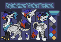 Size: 1923x1325 | Tagged: safe, artist:rockin_candies, derpibooru import, oc, oc only, oc:captain shadow lovibond, griffon, bandana, butt, feather, female, griffon oc, hat, pirate, pirate hat, plot, reference sheet, wings