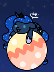 Size: 1350x1800 | Tagged: safe, artist:flutterluv, derpibooru import, princess luna, alicorn, pony, series:flutterluv's full moon, :p, easter, egg, full moon, holiday, lying down, moon, night, prone, solo, tongue, tongue out