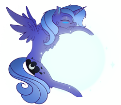 Size: 1933x1680 | Tagged: safe, artist:scarletextreme, derpibooru import, princess luna, alicorn, pony, blushing, chest fluff, ear fluff, ears, eyes closed, female, hug, mare, moon, s1 luna, simple background, smiling, solo, spread wings, tangible heavenly object, transparent background, wings