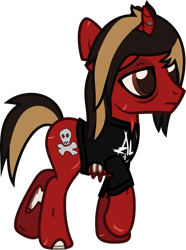 Size: 892x1198 | Tagged: safe, artist:lightningbolt, derpibooru exclusive, derpibooru import, pony, undead, unicorn, zombie, zombie pony, .svg available, all time low, bags under eyes, bloodshot eyes, bone, broken horn, clothes, dyed mane, dyed tail, horn, jack barakat, lidded eyes, male, ponified, scar, screw, shirt, simple background, solo, species swap, stallion, stitches, svg, t-shirt, tail, torn clothes, torn ear, transparent background, vector