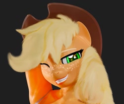 Size: 917x772 | Tagged: safe, artist:trailssfm, derpibooru import, applejack, anthro, 3d, clothes, female, hat, head shot, looking at you, one eye closed, smiling, smiling at you, solo, tanktop, wink