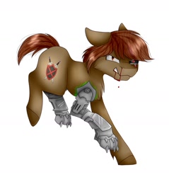 Size: 1341x1402 | Tagged: safe, alternate version, artist:midnightmagic15, derpibooru import, oc, oc only, cyborg, earth pony, pony, amputee, angry, blood, looking at you, prosthetic leg, prosthetic limb, prosthetics, snarling, solo
