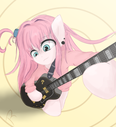 Size: 1080x1180 | Tagged: safe, artist:reinbou, derpibooru import, earth pony, pony, 1957 les paul custom reissue, anime, bocchi the rock!, electric guitar, guitar, hitori gotou, les paul, light, musical instrument, ponified, simple background, solo, species swap