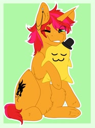 Size: 1500x2018 | Tagged: safe, artist:midnightmagic15, derpibooru import, oc, oc only, pony, unicorn, ear piercing, earring, eyebrows, eyebrows visible through hair, freckles, jewelry, one eye closed, piercing, sitting, smiling, solo, underhoof, wink