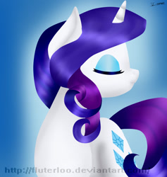 Size: 1280x1353 | Tagged: safe, artist:fluterloo, derpibooru import, rarity, pony, unicorn, eyes closed, female, gradient mane, gradient tail, head turn, mare, simple background, solo, tail