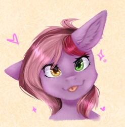 Size: 1862x1883 | Tagged: safe, artist:midnightmagic15, derpibooru import, oc, oc only, pony, bust, ear fluff, ears, floppy ears, looking at you, portrait, raspberry, smiling, solo, sparkles, tongue, tongue out