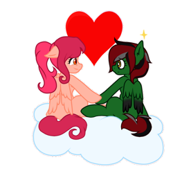 Size: 600x600 | Tagged: safe, artist:fluterloo, derpibooru import, oc, oc only, pegasus, cloud, colored, duo, flat colors, heart, hearts and hooves day, holding hooves, looking at each other, looking at someone, sitting