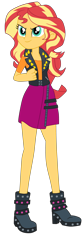 Size: 1900x5626 | Tagged: safe, artist:gmaplay, derpibooru import, sunset shimmer, cheer you on, equestria girls, equestria girls series, spoiler:eqg series (season 2), >:), boots, clenched fist, clothes, cutie mark on clothes, determined smile, geode of empathy, jewelry, leather, leather vest, magical geodes, necklace, shoes, shoulderless shirt, simple background, skirt, solo, spikes, transparent background, vest