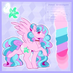 Size: 2048x2048 | Tagged: safe, artist:_candypone_, derpibooru import, oc, oc only, pegasus, choker, eye clipping through hair, looking at you, raised hoof, raised leg, reference sheet, smiling, solo, spread wings, wings