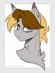 Size: 1536x2048 | Tagged: safe, artist:_candypone_, derpibooru import, oc, oc only, pony, chest fluff, ear piercing, earring, hair over one eye, jewelry, lidded eyes, piercing, sketch, solo