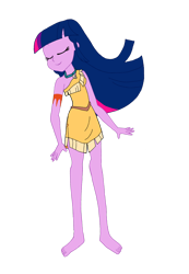 Size: 1024x1482 | Tagged: safe, artist:renthegodofhumor, derpibooru import, twilight sparkle, human, equestria girls, barefoot, clothes, cosplay, costume, feet, pocahontas