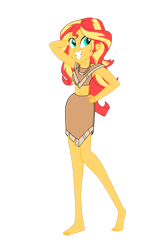 Size: 1024x1523 | Tagged: safe, artist:renthegodofhumor, derpibooru import, sunset shimmer, human, equestria girls, barefoot, clothes, cosplay, costume, feet, nakoma, palindrome get, pocahontas