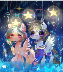 Size: 540x609 | Tagged: safe, artist:magicangelstarartist, derpibooru import, oc, oc only, butterfly, pegasus, pony, clothes, commission, cute, duo, looking forward, spread wings, starry eyes, stars, wingding eyes, wings