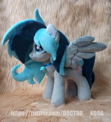 Size: 1920x2105 | Tagged: safe, artist:doctorkoda, derpibooru import, oc, oc only, pegasus, pony, bell, collar, commission, female, irl, mare, photo, plushie, solo, spread wings, standing, wings