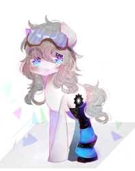 Size: 492x621 | Tagged: safe, artist:magicangelstarartist, derpibooru import, oc, oc only, earth pony, pony, cute, female, goggles, goggles on head, looking at you, mare, mechanic, simple background, solo, starry eyes, wingding eyes