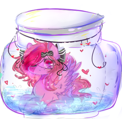 Size: 397x387 | Tagged: safe, artist:magicangelstarartist, derpibooru import, oc, oc only, pegasus, pony, female, heart, looking at you, mare, one eye closed, pony in a bottle, simple background, solo, spread wings, wings, wink