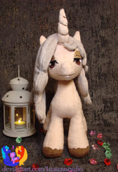 Size: 1983x2891 | Tagged: safe, artist:1stastrastudio, derpibooru import, oc, oc only, pony, unicorn, commission, curved horn, horn, irl, photo, plushie, scar, solo, unshorn fetlocks