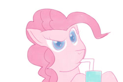 Size: 500x333 | Tagged: safe, artist:jimthecactus, derpibooru import, pinkie pie, earth pony, pony, bendy straw, drink, drinking, drinking straw, female, hoof hold, mare, simple background, solo, style emulation, white background
