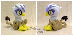 Size: 4096x2043 | Tagged: safe, artist:hellgacraft, derpibooru import, gilda, griffon, beak, female, irl, leonine tail, paws, photo, plushie, sitting, solo, tail, talons, younger