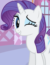 Size: 826x1080 | Tagged: safe, derpibooru import, screencap, rarity, pony, unicorn, season 1, stare master, cropped, cute, female, grin, happy, looking at you, mare, one eye closed, raribetes, smiling, wink, winking at you