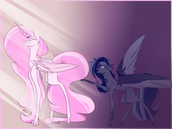 Size: 1280x960 | Tagged: safe, artist:sallybatbridge, derpibooru import, princess celestia, princess luna, alicorn, simple background