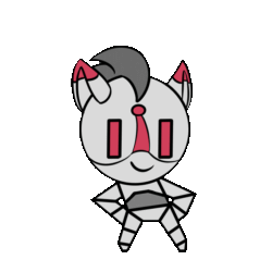 Size: 681x681 | Tagged: safe, artist:rubiont, derpibooru import, oc, oc:rubiont, anthro, pony, robot, robot pony, animated, chibi, dancing, gif, helltaker, loop, simple background, solo, vitality dance